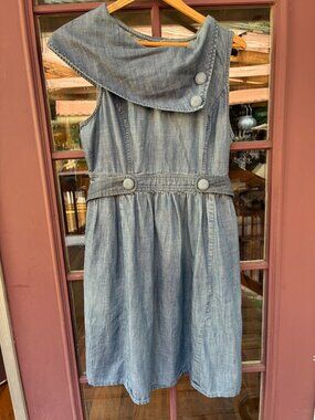 chambray denim dress w/ asymmetrical collar